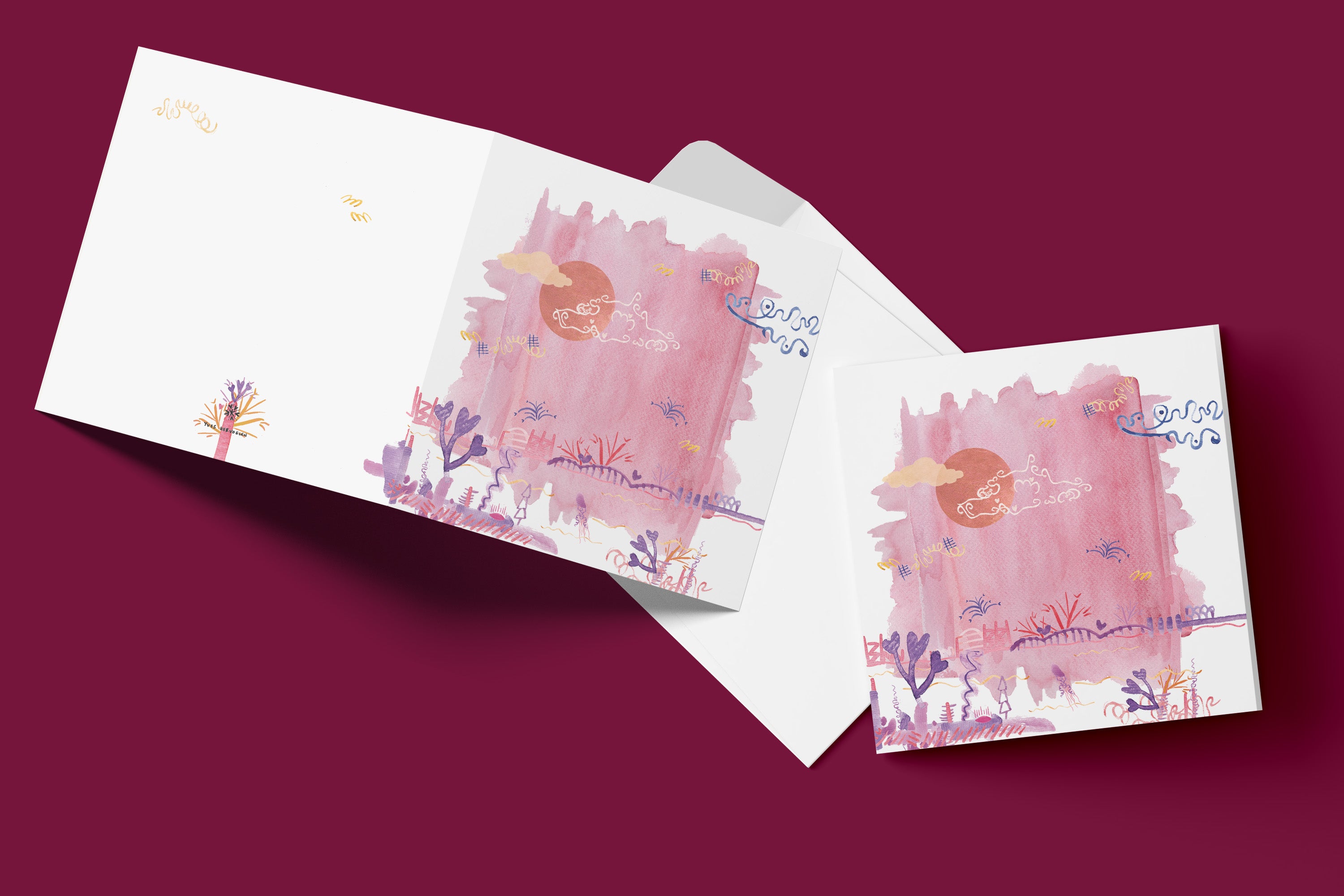 All year round greeting cards - Four Seasons Watercolour motifs with envelope