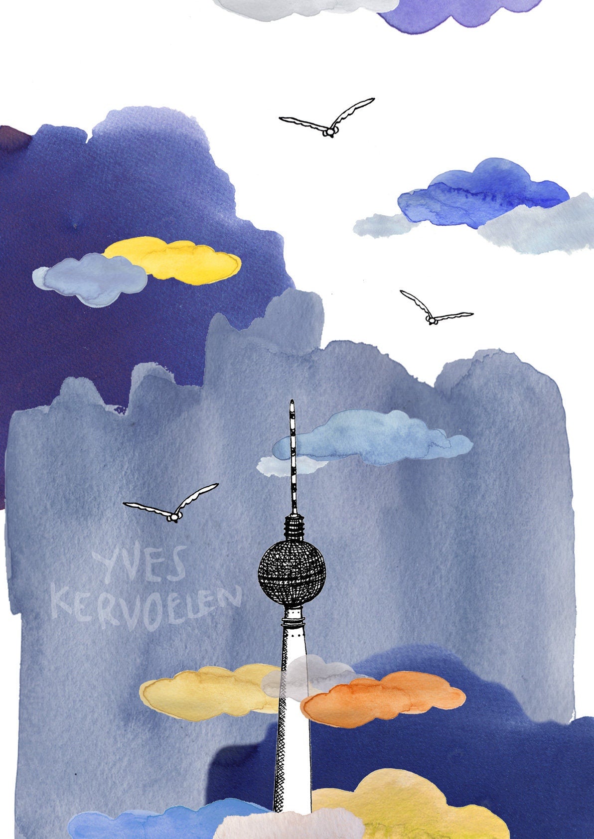 Poster of Berlin's TV Tower Nighttime - Fernseh Turm, Architecture, Art.