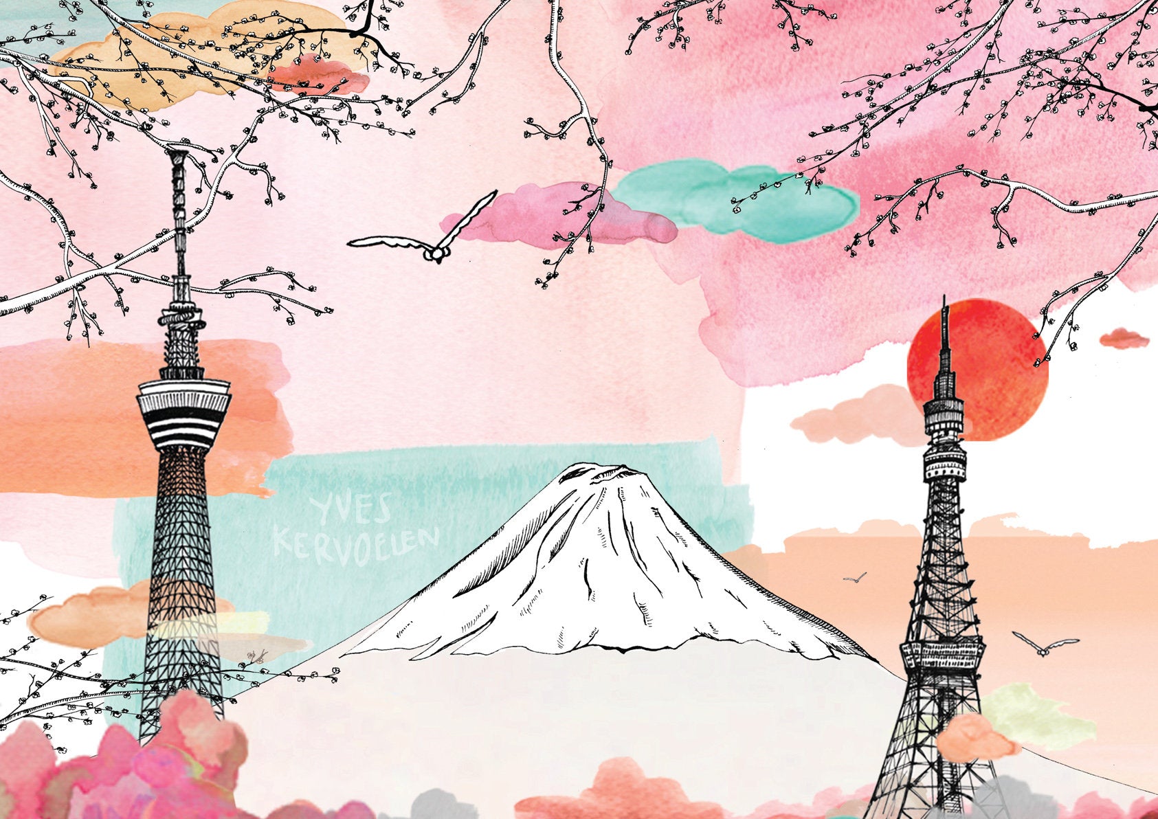 Fujiyama, Tokyo Tower, Tokyo Skytree - Tokyo - Japan // A4 - A3 // Poster, Architecture, Art.